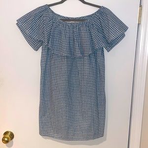 Honey Belle Blue/White Off the Shoulder Dress